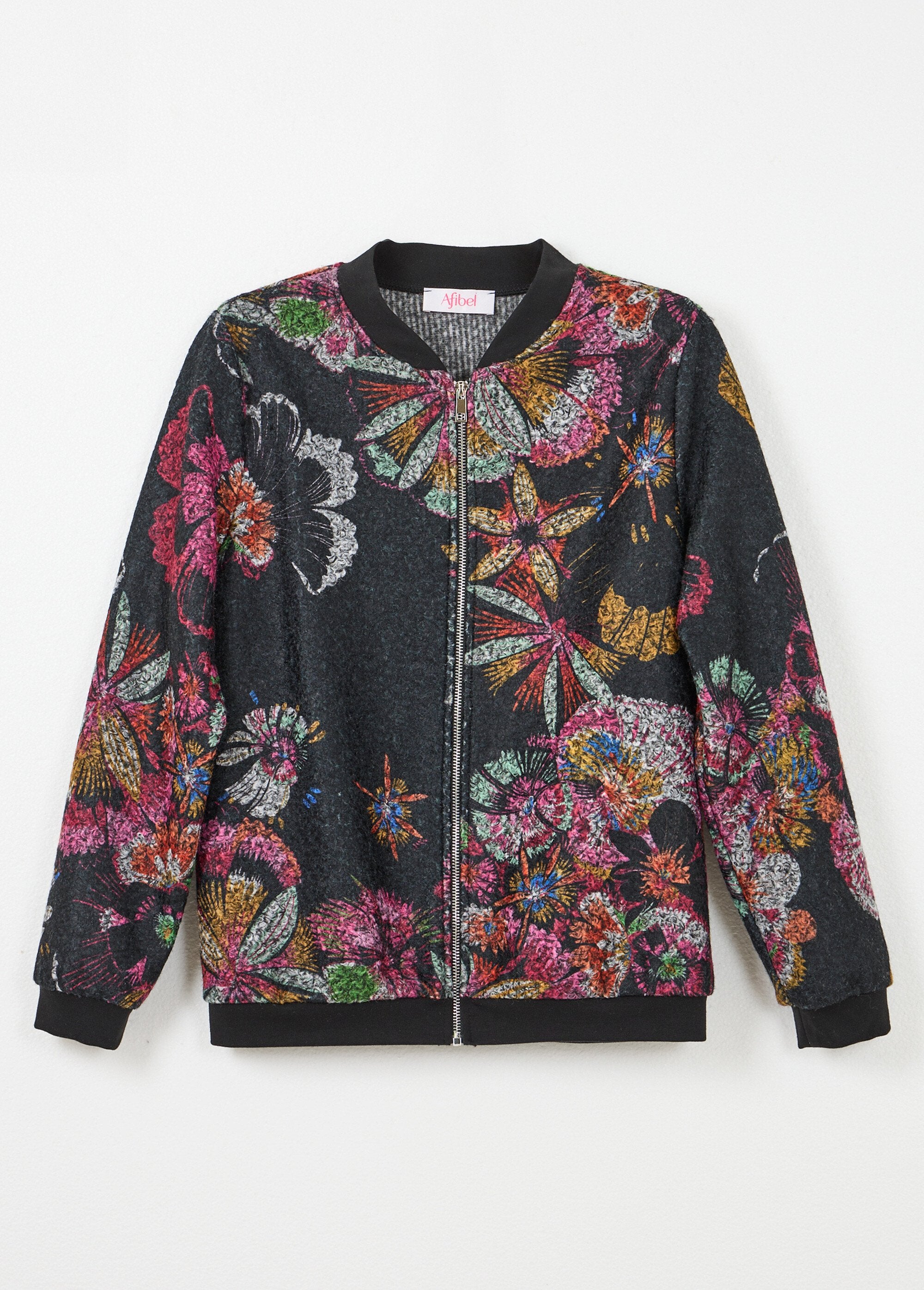 Chaqueta_estilo_bomber_en_tejido_de_rizo_estampado_Negro_y_rosa_AP1_slim