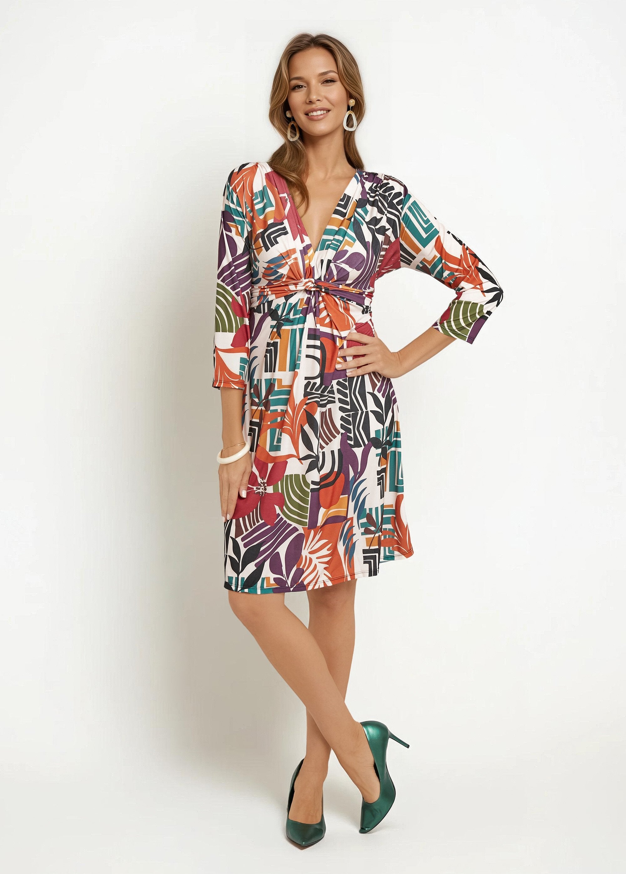 Vestido_de_manga_3/4_con_estampado_étnico_Estampado_beige_FA1_slim