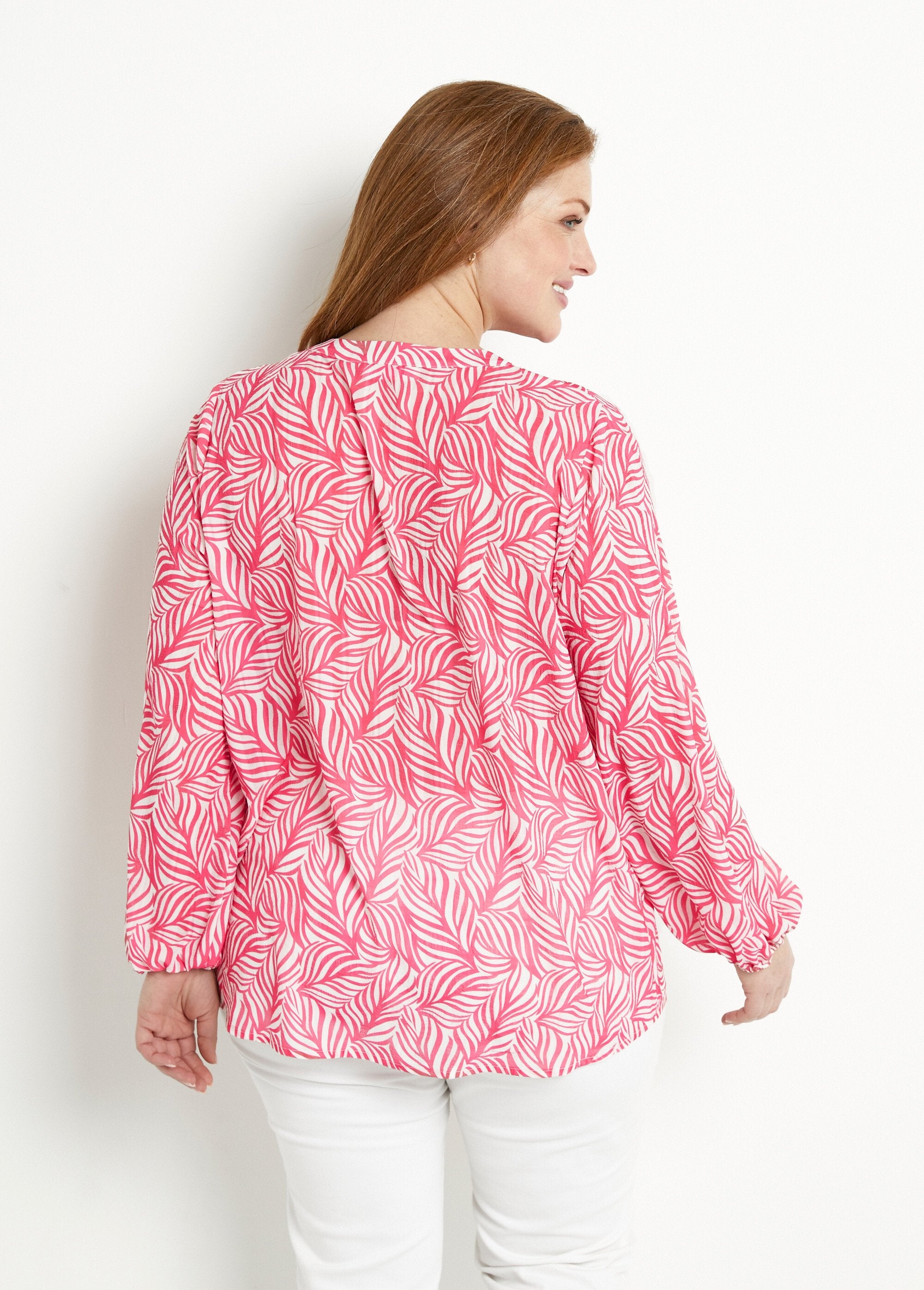 Túnica_larga_abotonada_con_mangas_3/4_Rosa_y_blanco_DO1_curvy