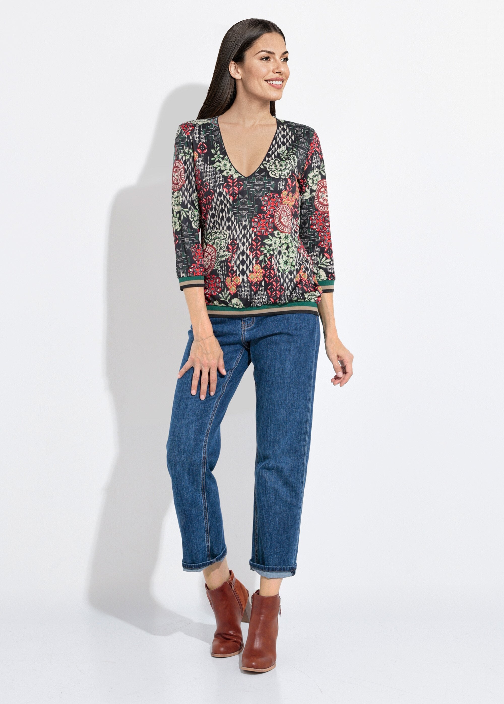 Túnica_de_cuello_en_V_con_detalles_de_patchwork_acanalados_Verde_y_naranja_SF1_slim