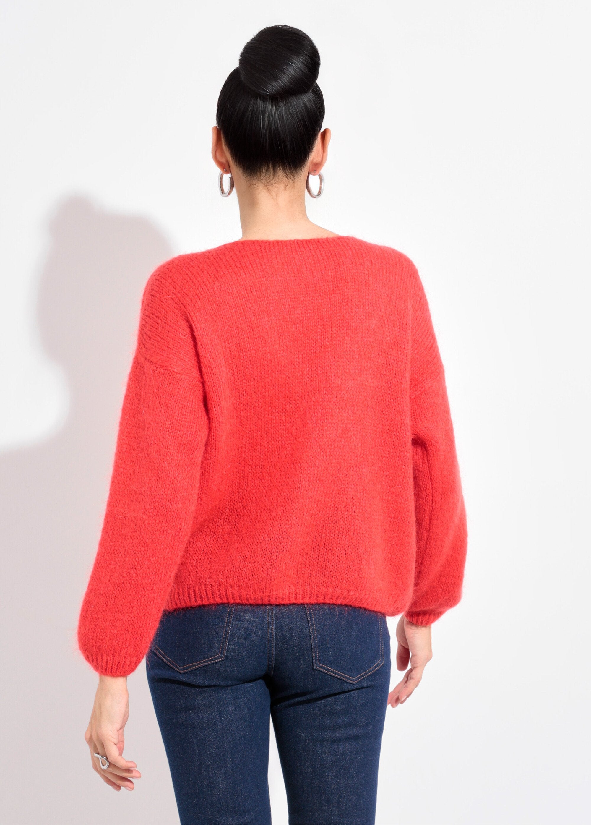 Gilet_chaud_maille_douce_mohair_col_V_Rouge_corail_DO1_slim