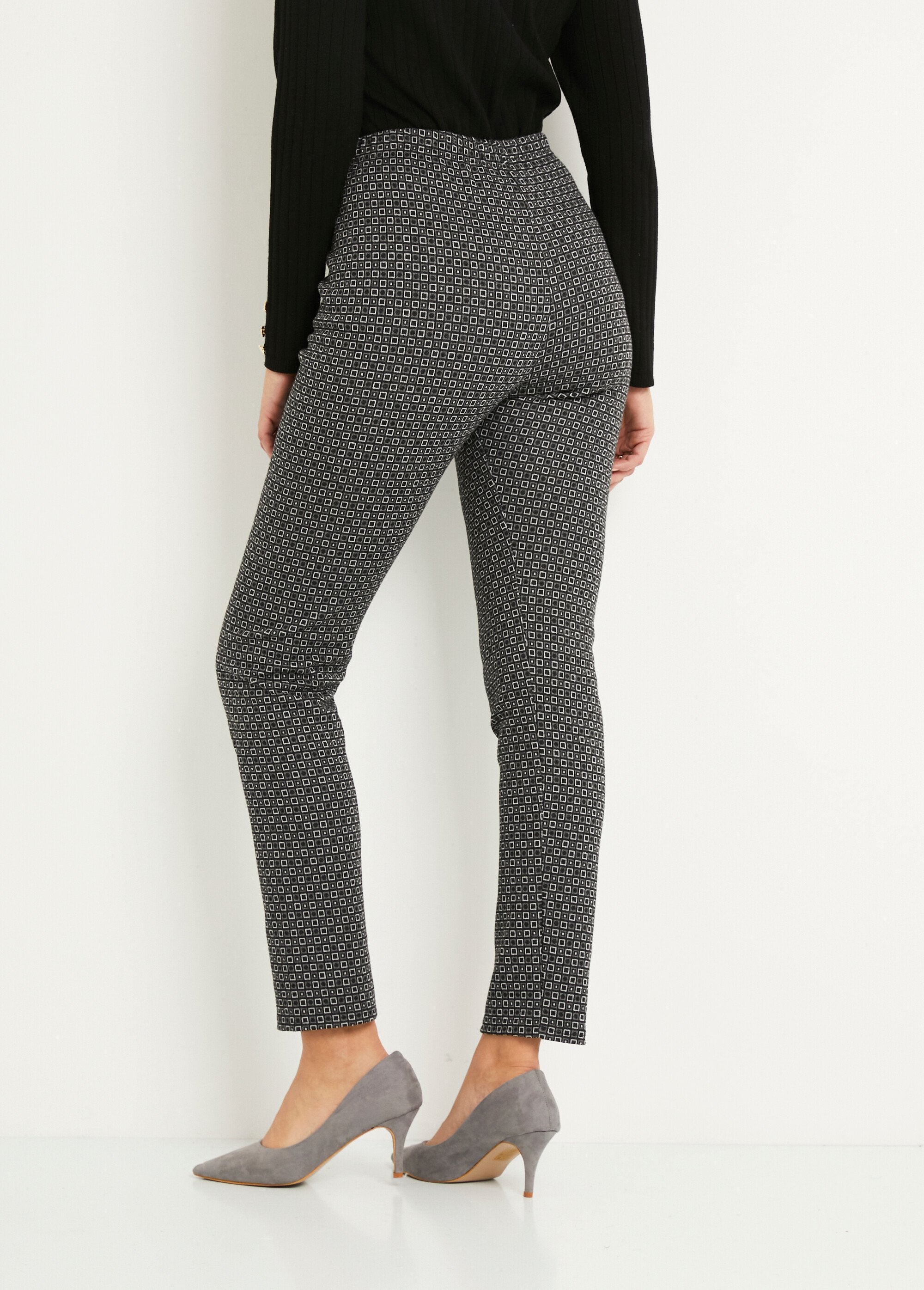 Pantalon_droit_fuselé_taille_élastiquée_jacquard_Gris_et_noir_DO1_slim