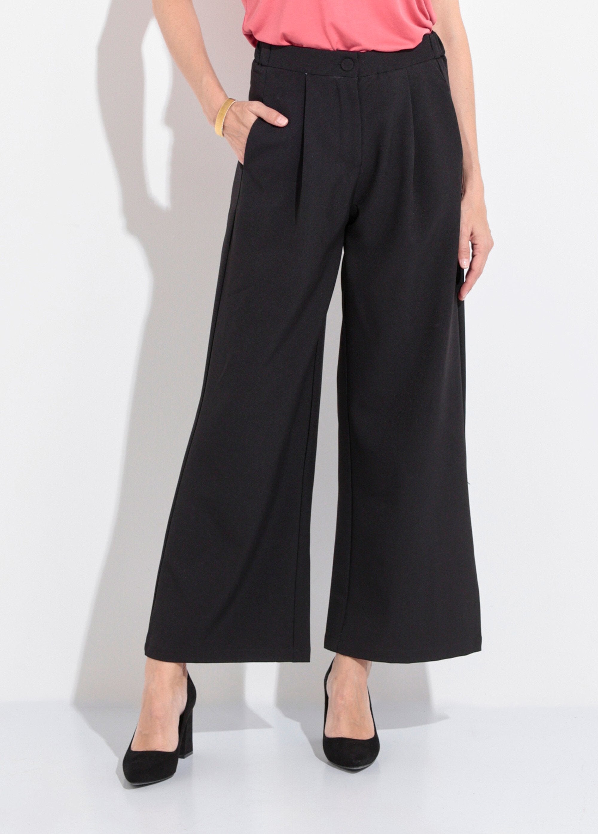 Pantalon_tailleur_fluide_élastiqué_Noir_FA1_slim