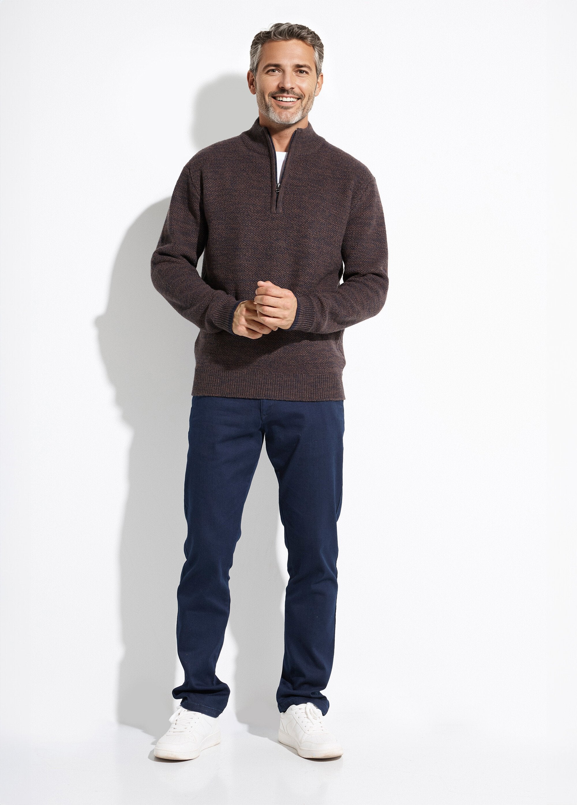 Suéter_de_cuello_alto_con_cremallera_en_punto_de_lana_jaspeada_Castaño_SF1_slim