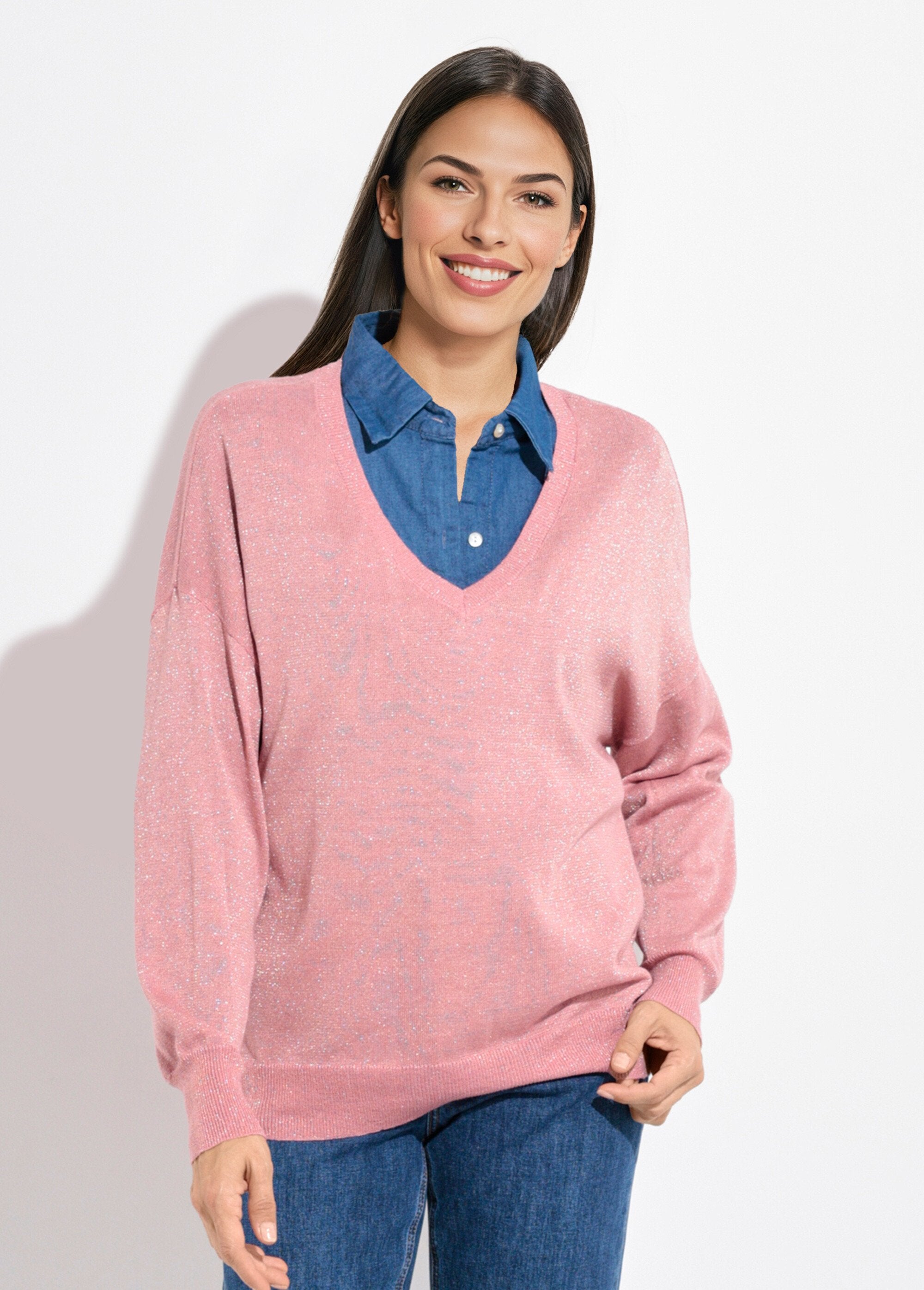 Suéter_de_cuello_en_V_de_punto_metalizado_de_calibre_fino_rosa_viejo_FA1_slim