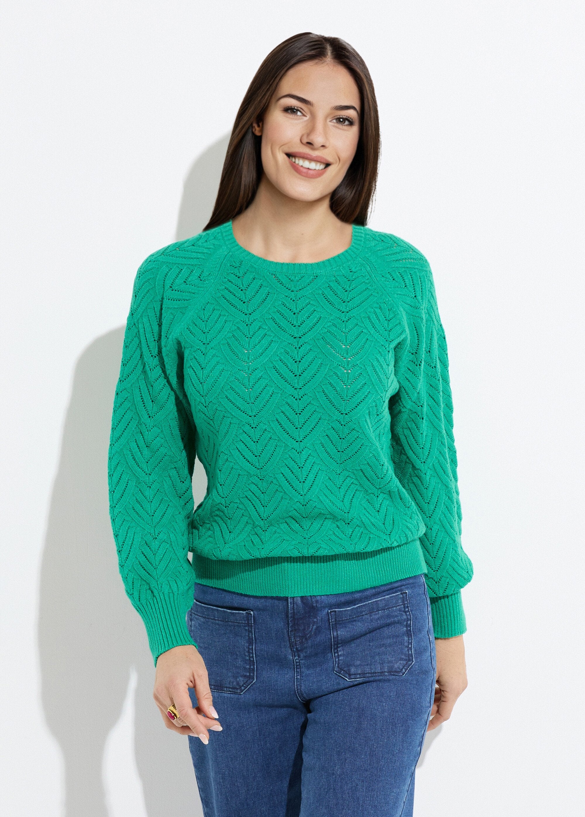 Pull_doux_court_col_rond_uni_ajouré_Vert_FA1_slim