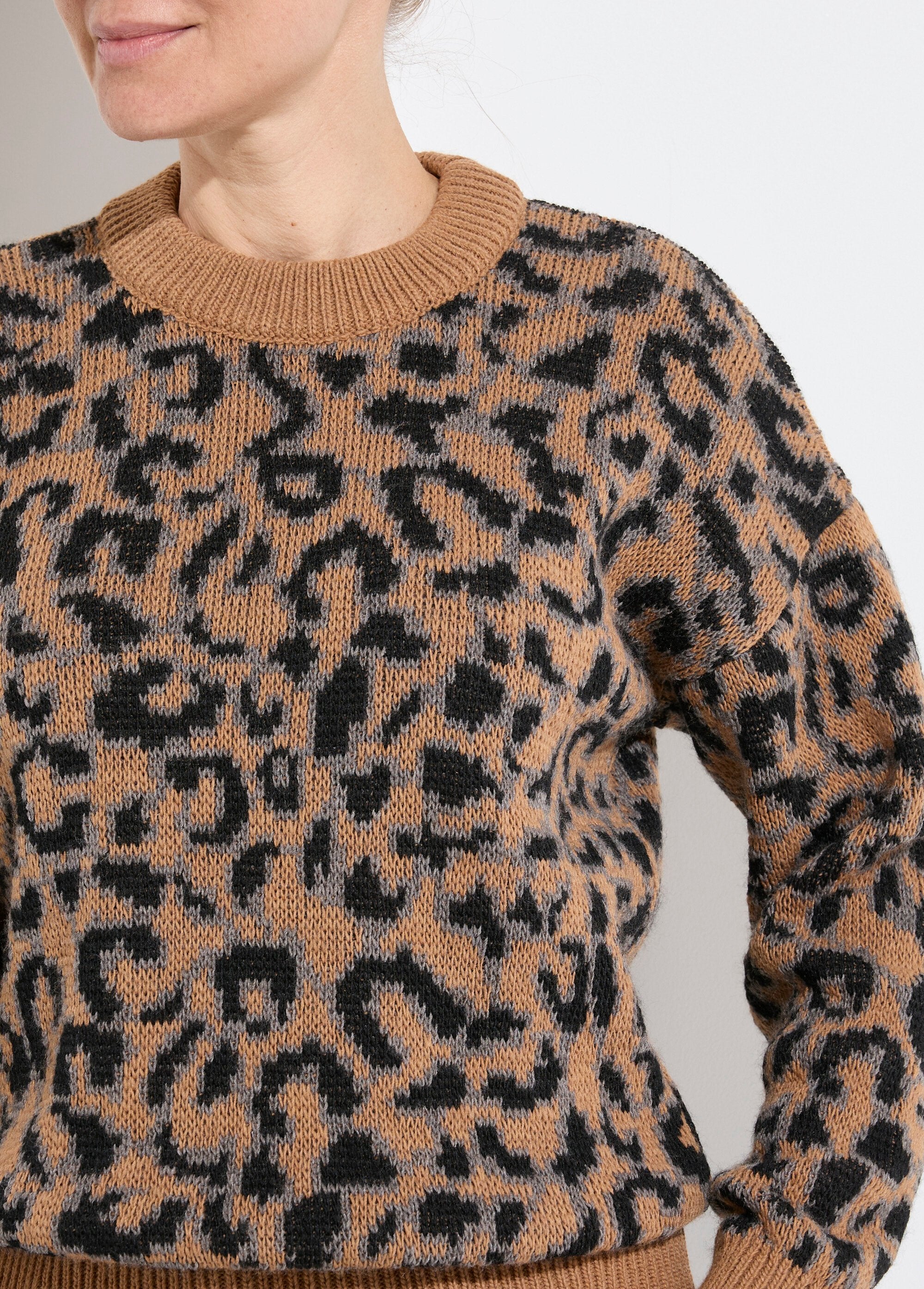 Pull_motif_léopard_col_montant_manches_longues_Camel_et_noir_DE1_slim