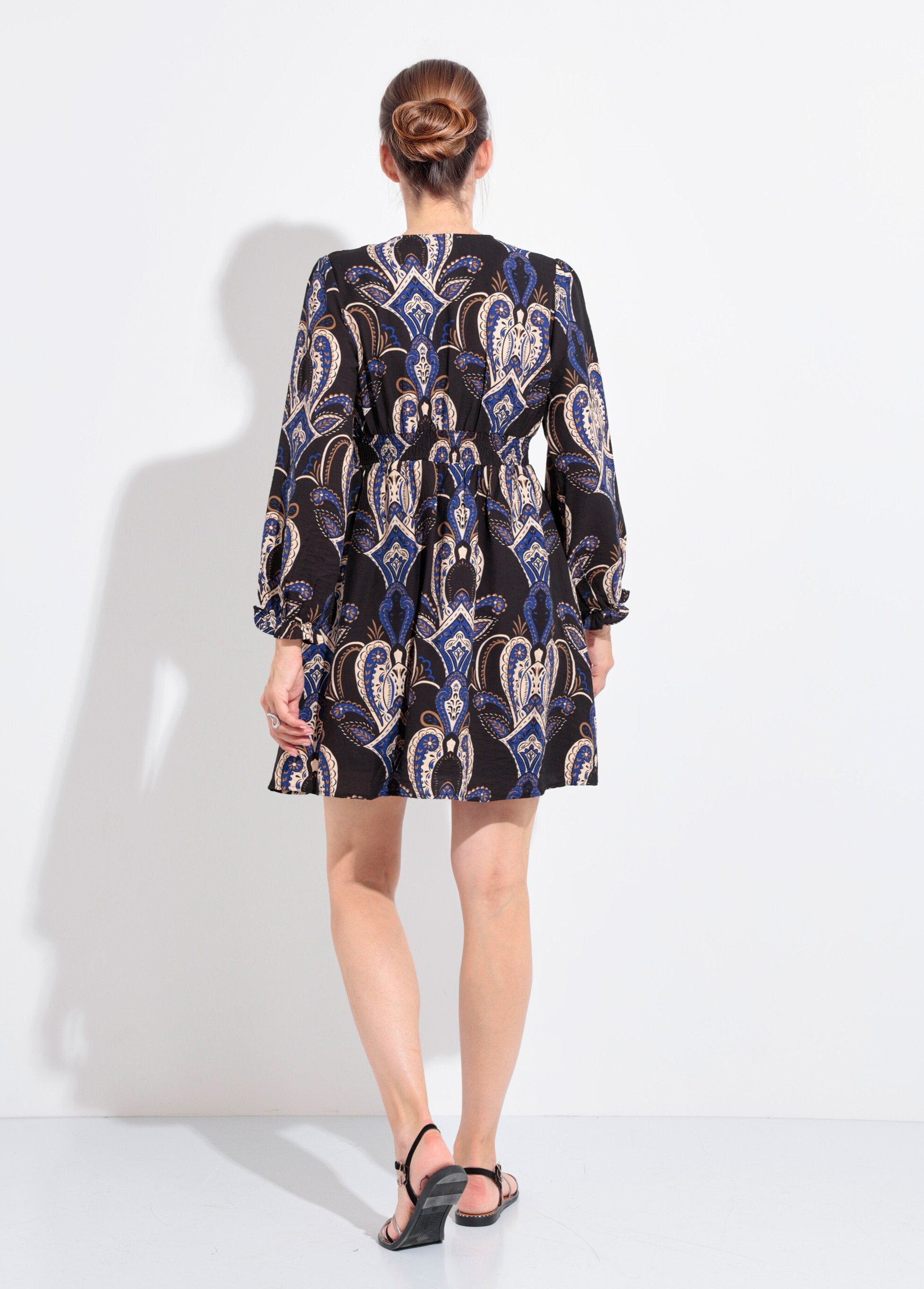 Robe_courte_col_V_imprimé_cachemire_Marine_DO1_slim