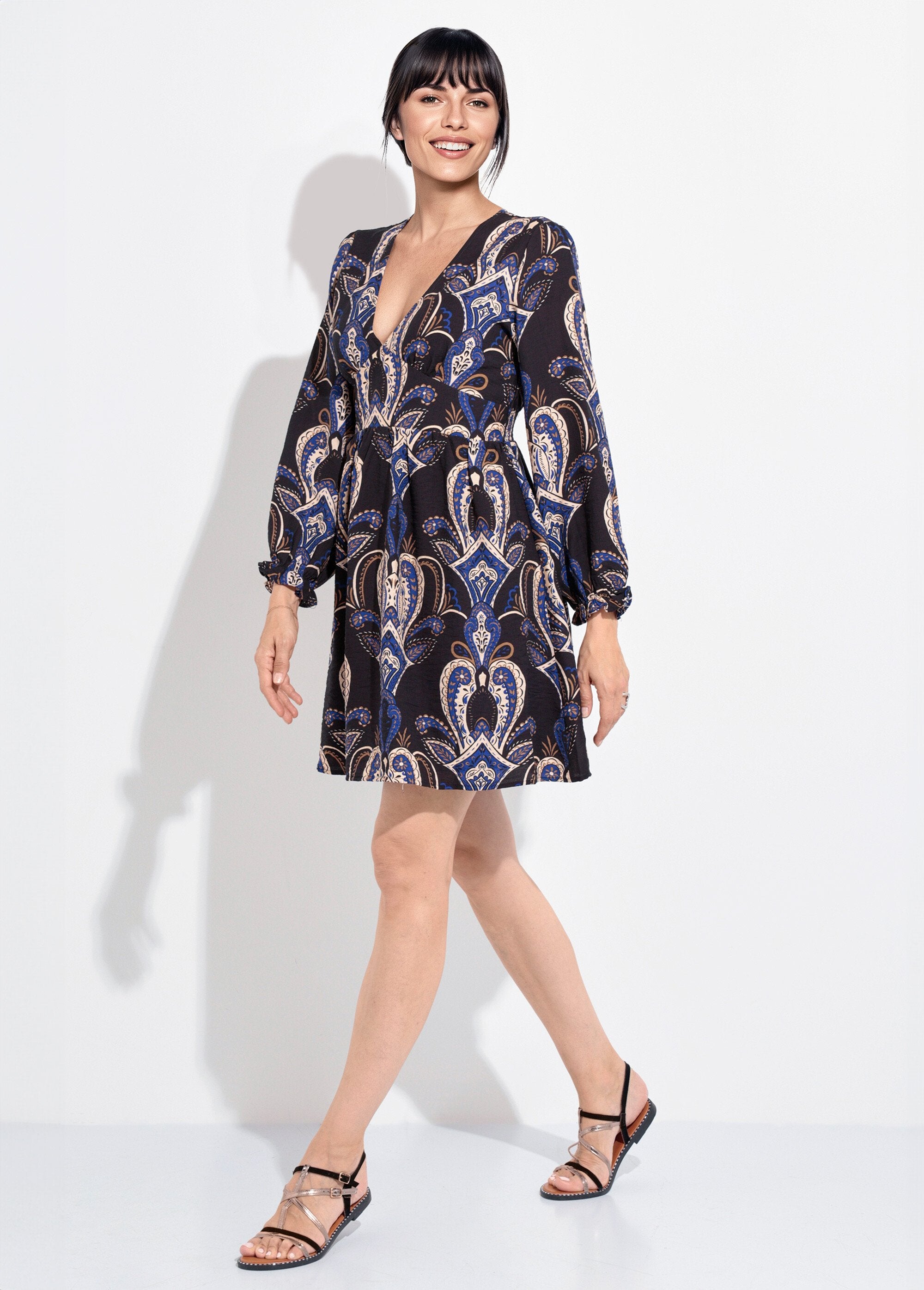 Robe_courte_col_V_imprimé_cachemire_Marine_FA1_slim