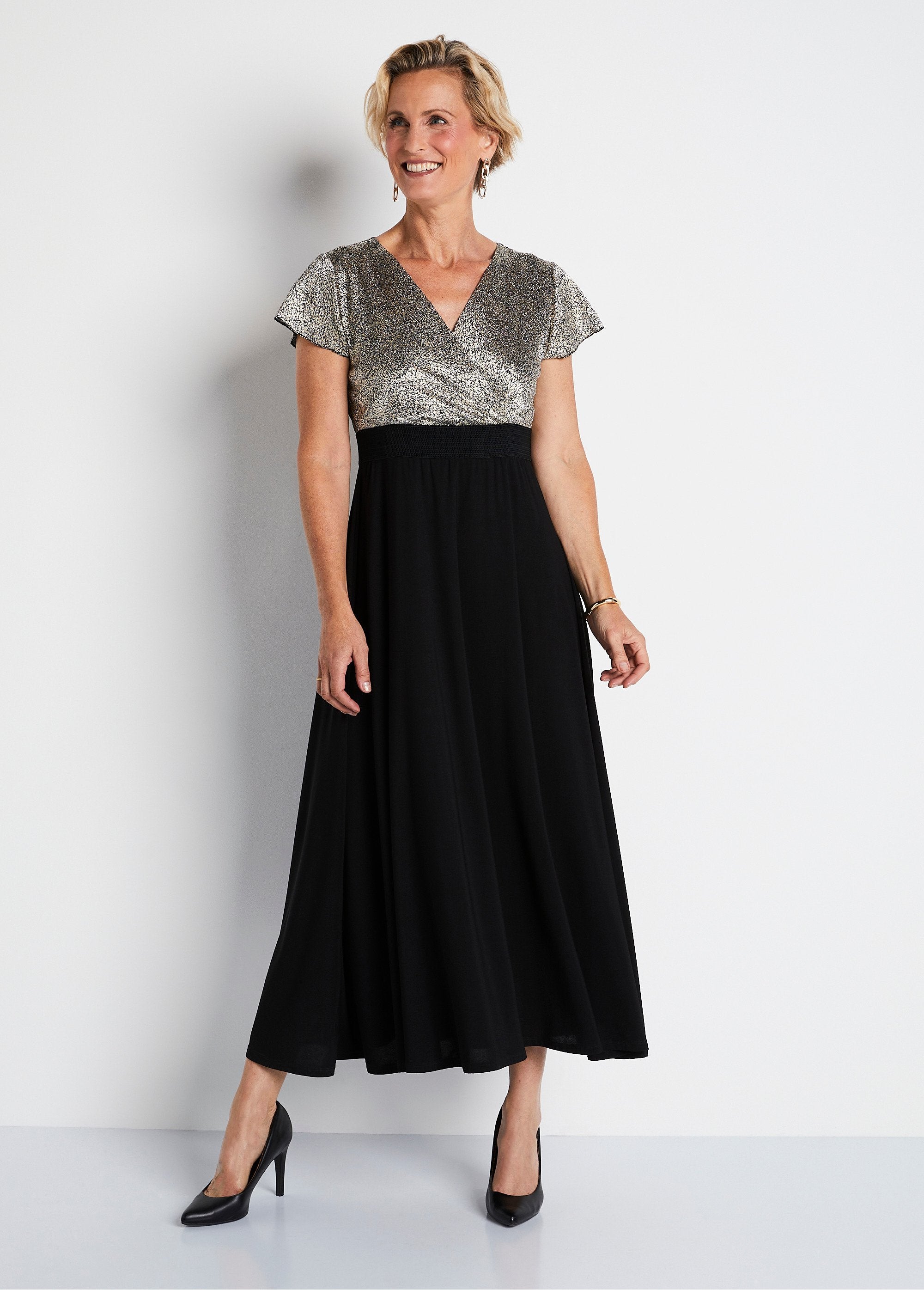 Vestido_largo_cruzado_bicolor_Negro_y_oro_FA1_slim