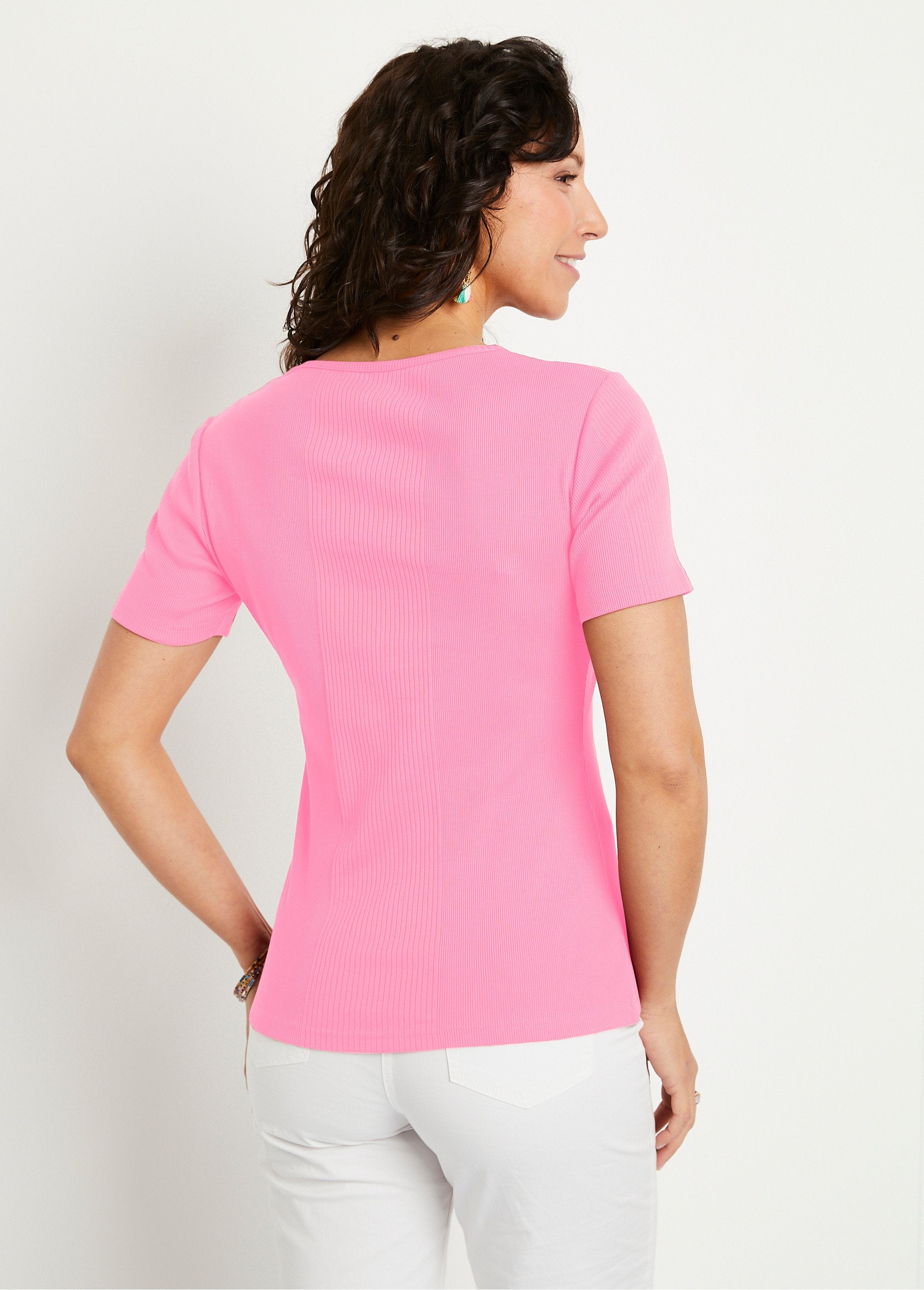 Camiseta_corta_de_punto_canalé_con_cuello_redondo_Rosa_DO1_slim