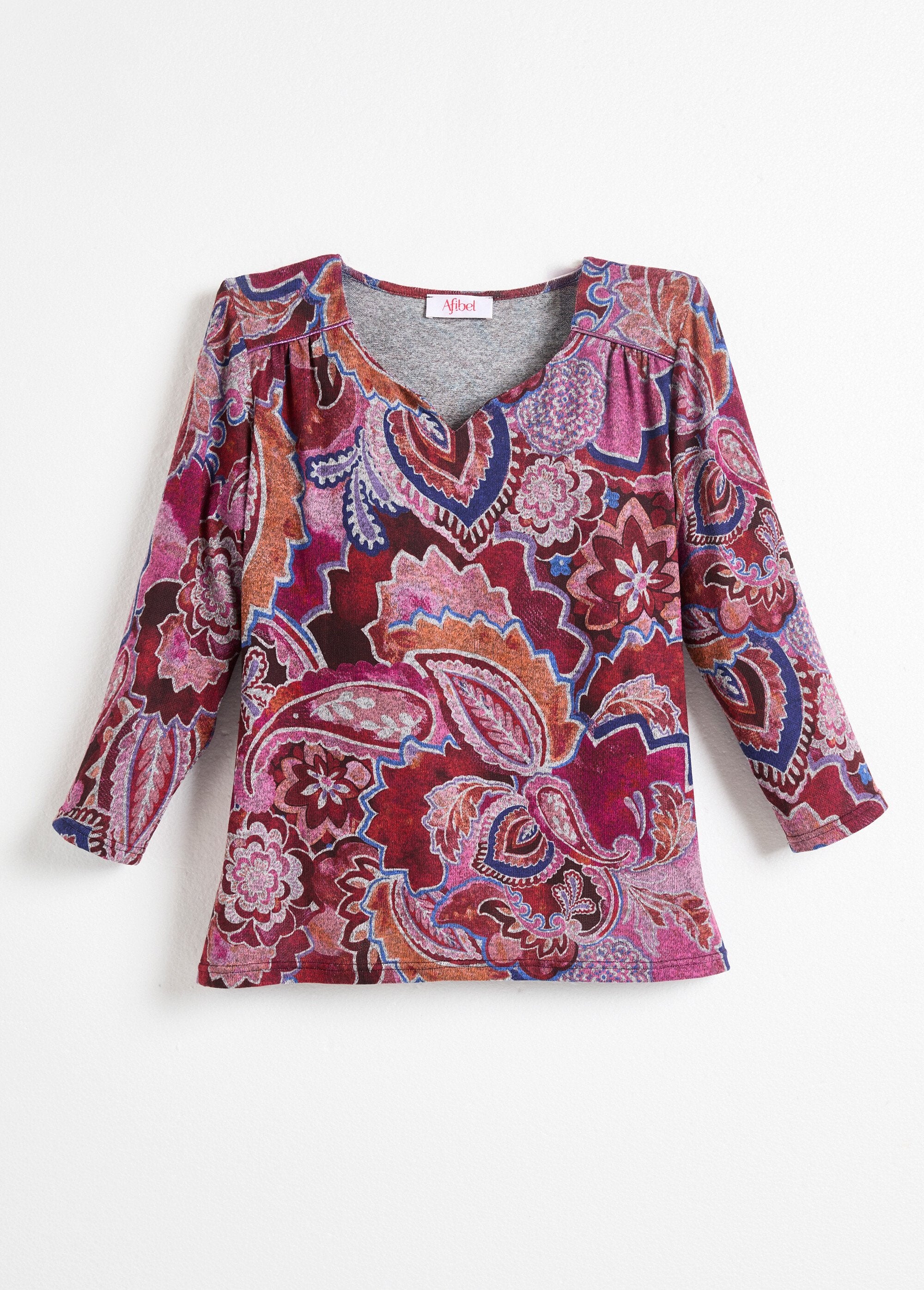 Camiseta_de_manga_corta_3/4_con_estampado_paisley_Estampado_rosa_AP1_slim