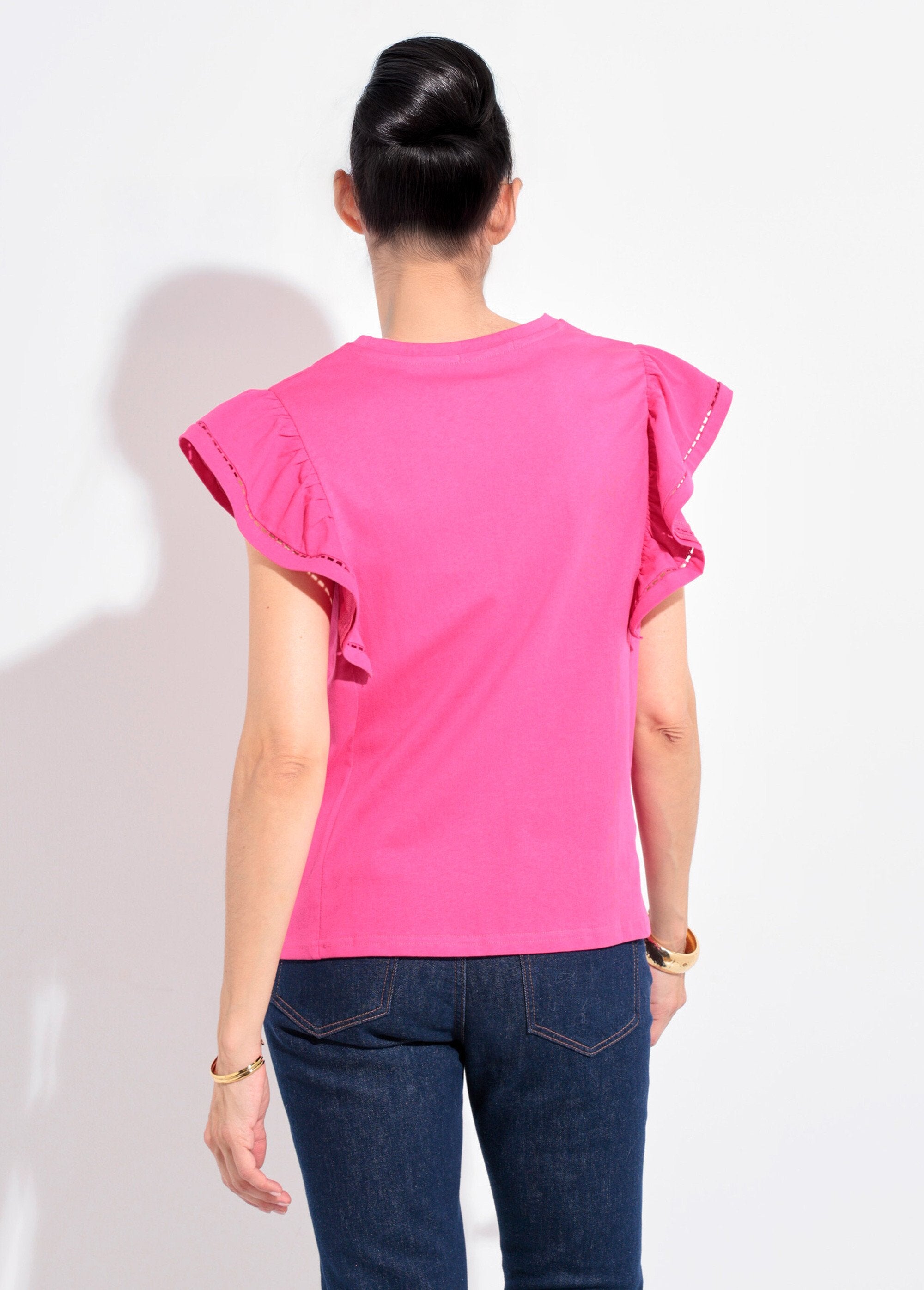 T-shirt_manches_courtes_volantées_ajourées_Fuchsia_DO1_slim