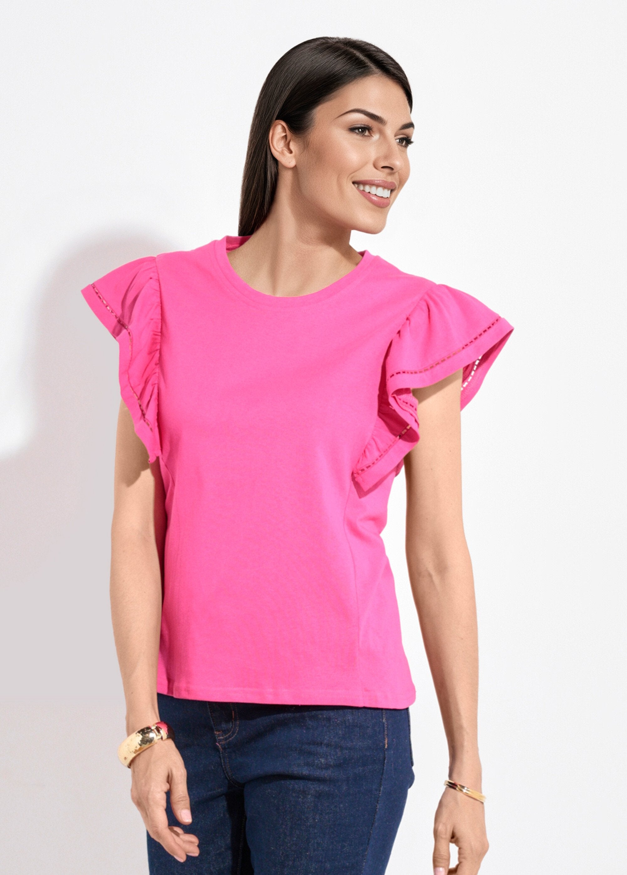 T-shirt_manches_courtes_volantées_ajourées_Fuchsia_FA1_slim