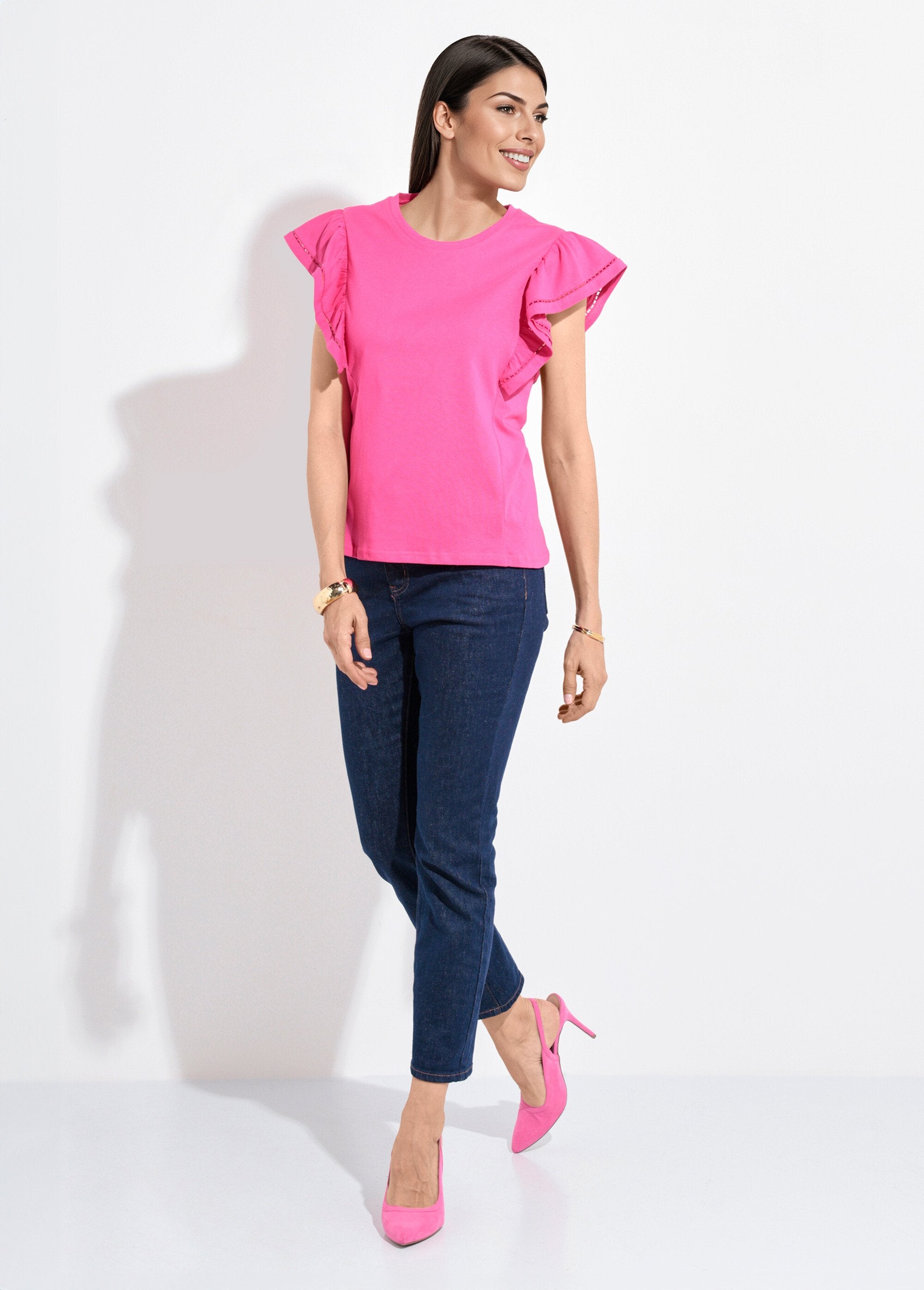 T-shirt_manches_courtes_volantées_ajourées_Fuchsia_SF1_slim