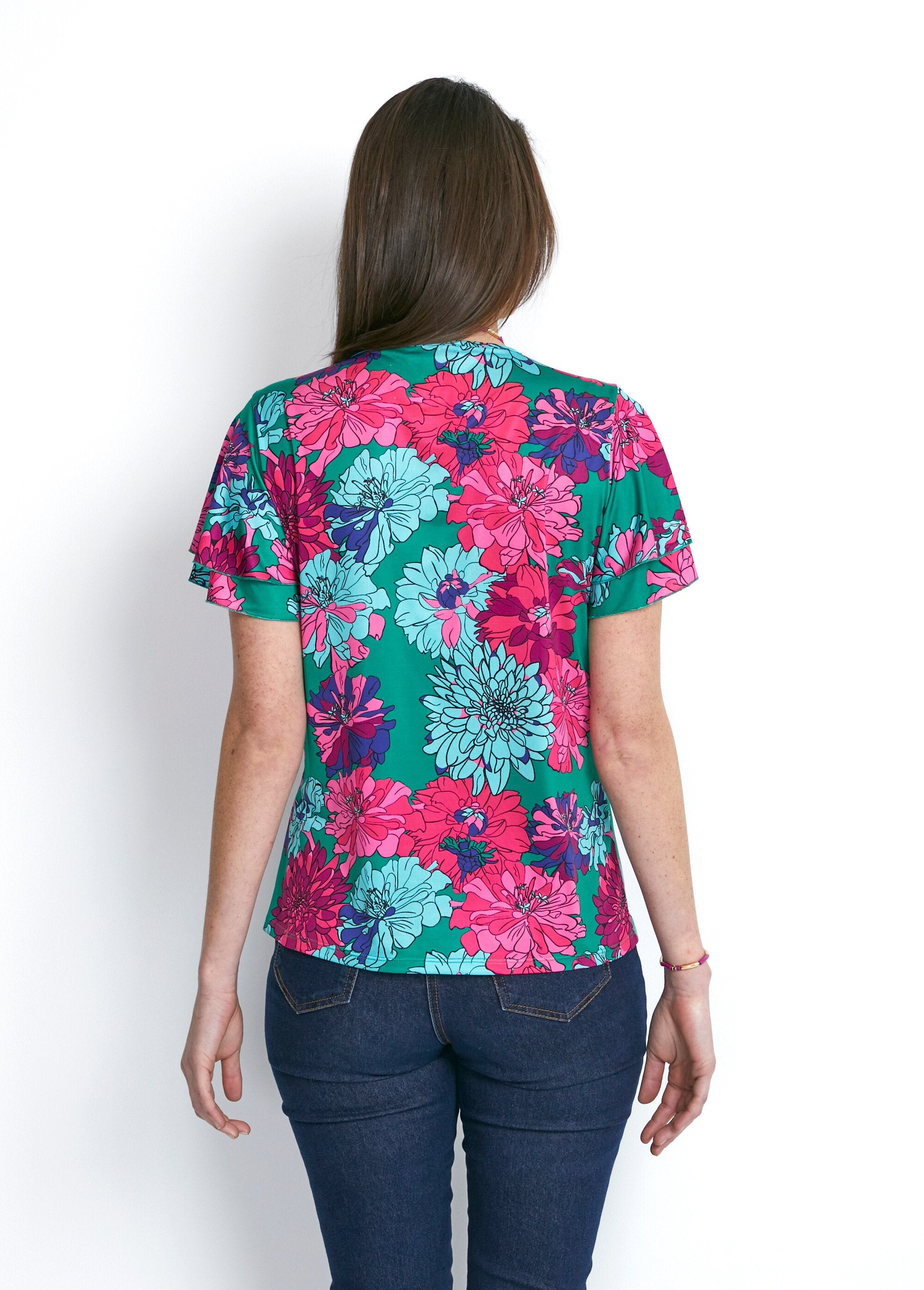 T-shirt_manches_courtes_volantées_Vert_et_fuchsia_DO1_slim