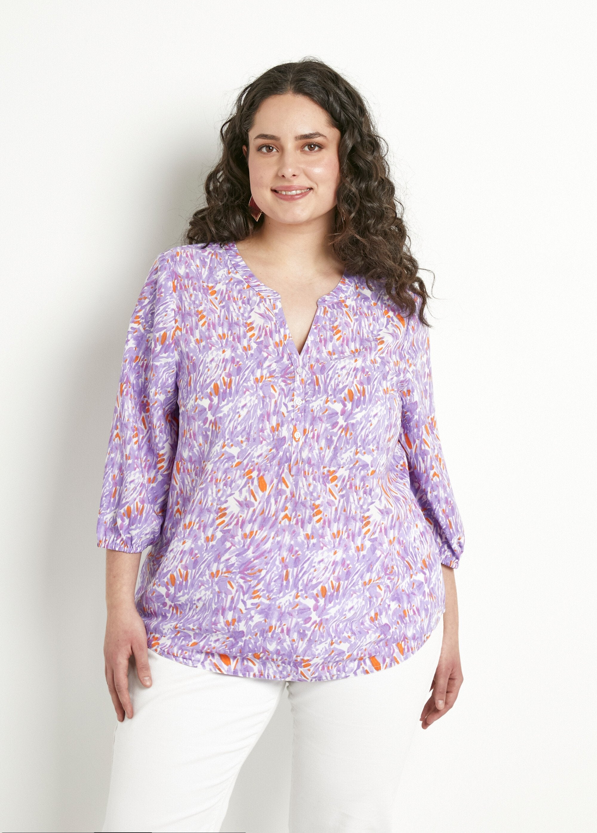 Túnica_larga_holgada_estampada_con_mangas_3/4_Estampado_morado_FA1_curvy